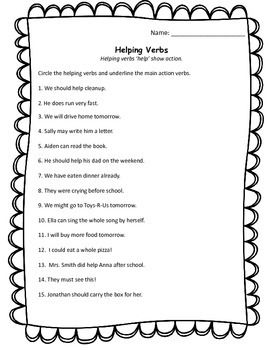 Helping Verbs Worksheet For Grade 1