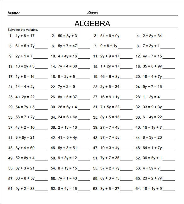 Math Worksheet For 7Th Graders Algebra
