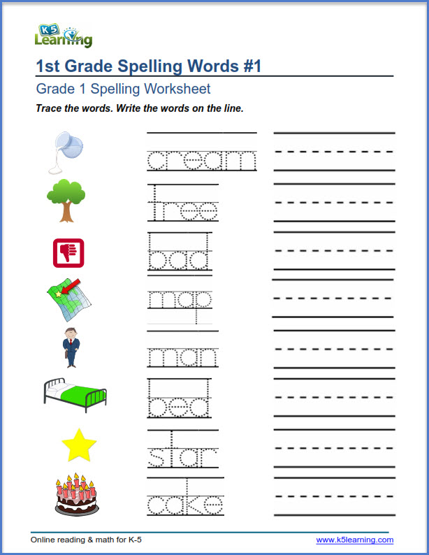 Printable First Grade Spelling Worksheets