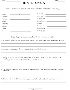 First Grade Common And Proper Nouns Worksheets With Answers