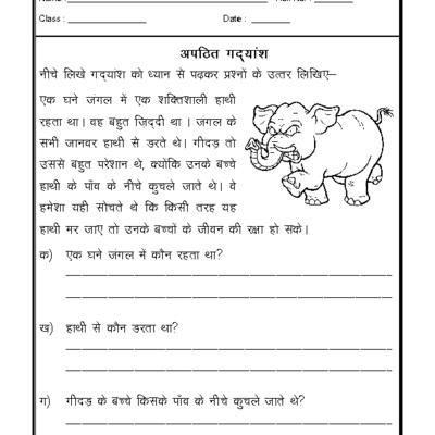 Comprehension Passage For Class 2 In Hindi