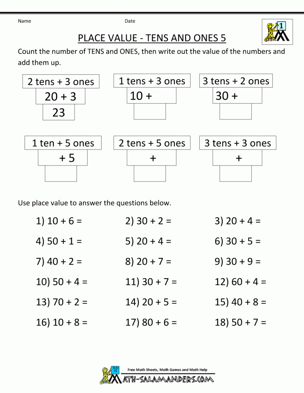 Free Math Worksheets For 1St Grade Place Value