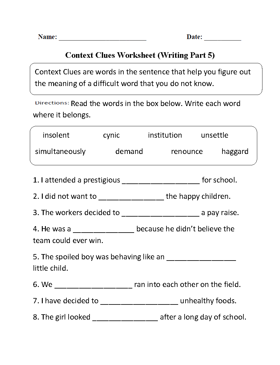 Grade 5 Vocabulary Worksheets Pdf