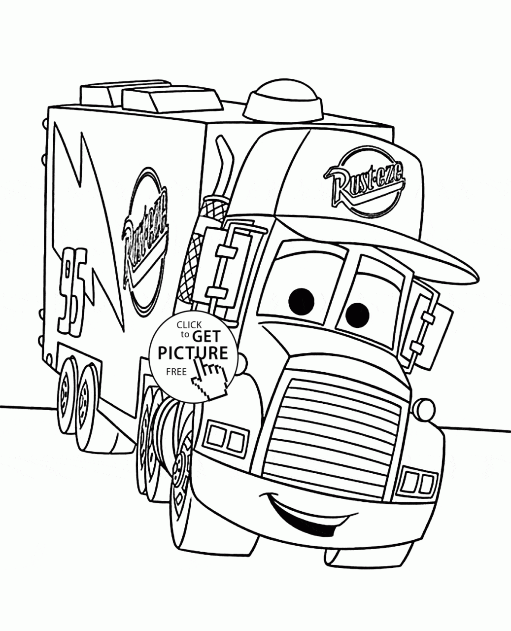 Cars Mack coloring page for kids, disney coloring pages printables free