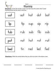 First Grade Free Rhyming Words Worksheet
