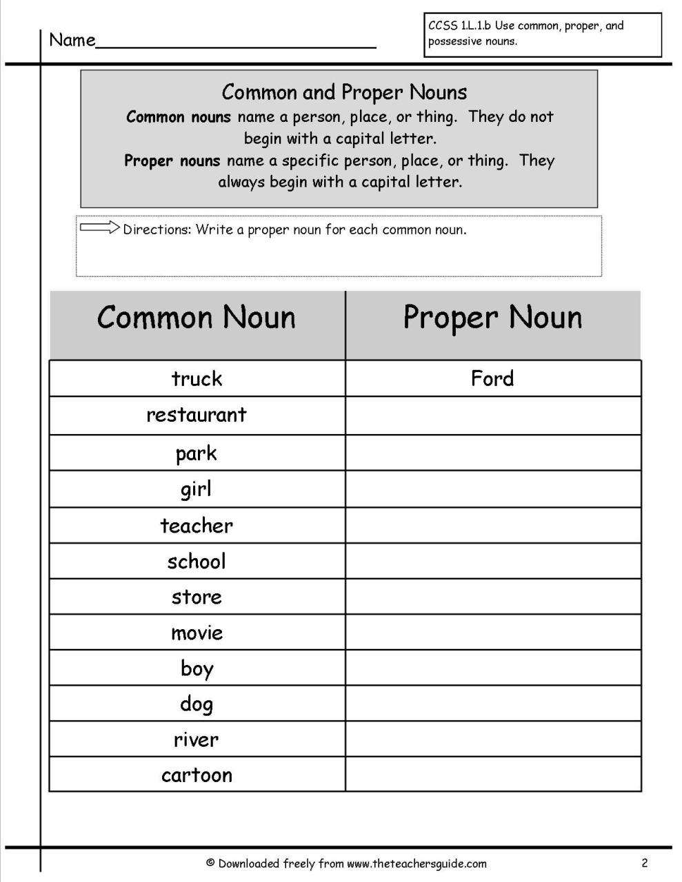 Common Nouns Worksheet 2nd Grade