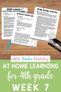 4th Grade Distance Learning Packet At Home Learning Activities Week 7