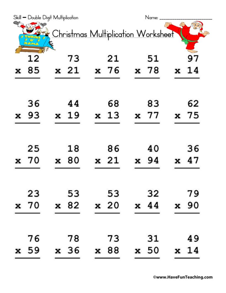 2 Digit Times 3 Digit Multiplication Worksheets