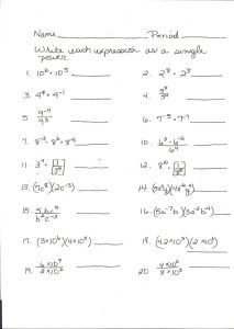 College Algebra Worksheets —