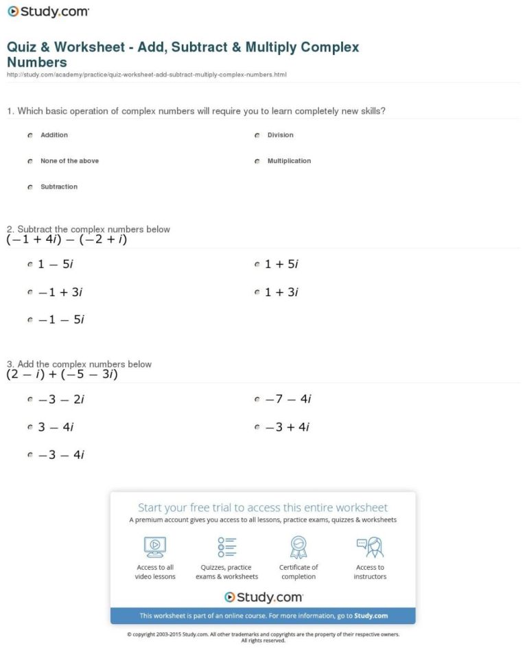 Algebra 2 Operations With Complex Numbers Coloring Worksheet Answers