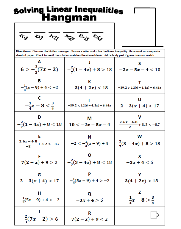 9th Grade Systems Of Inequalities Worksheet