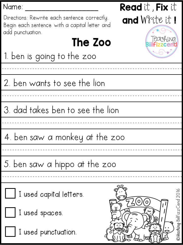 Sentence Writing Worksheets For Grade 1