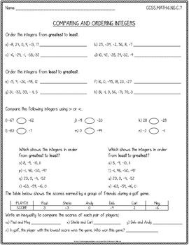 Integers Worksheet Grade 6 With Answers