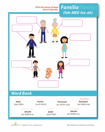Spanish Family Words Worksheet