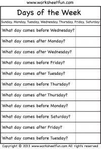 Printable 1st Grade Days Of The Week Worksheets