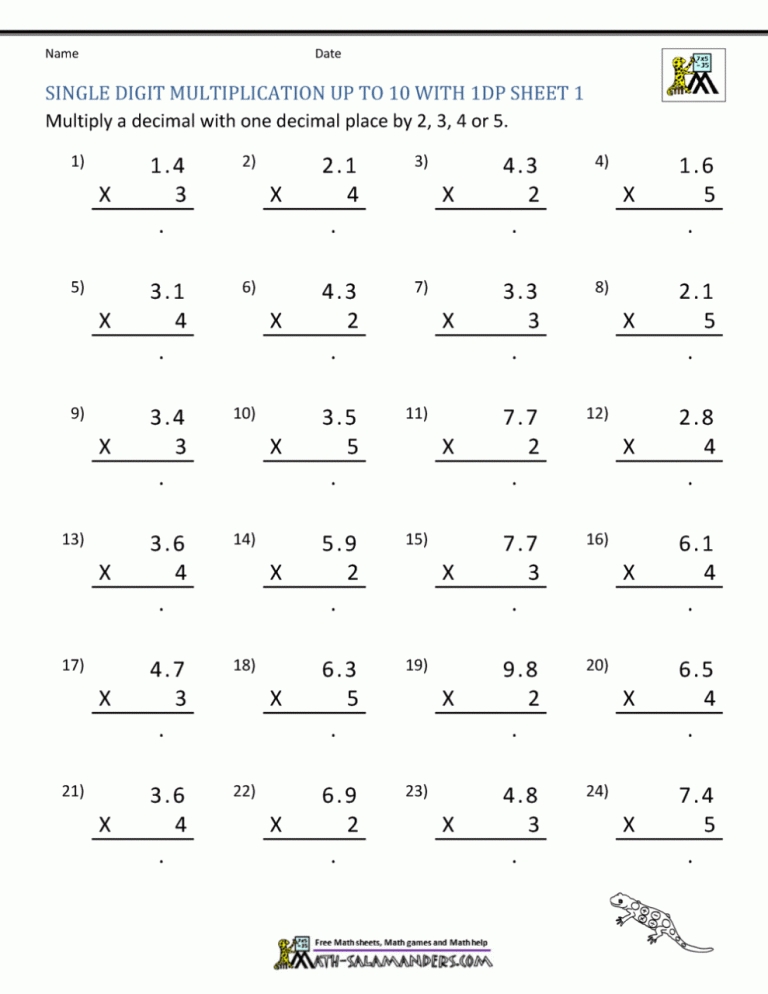 Multiplication Table Worksheet Grade 5