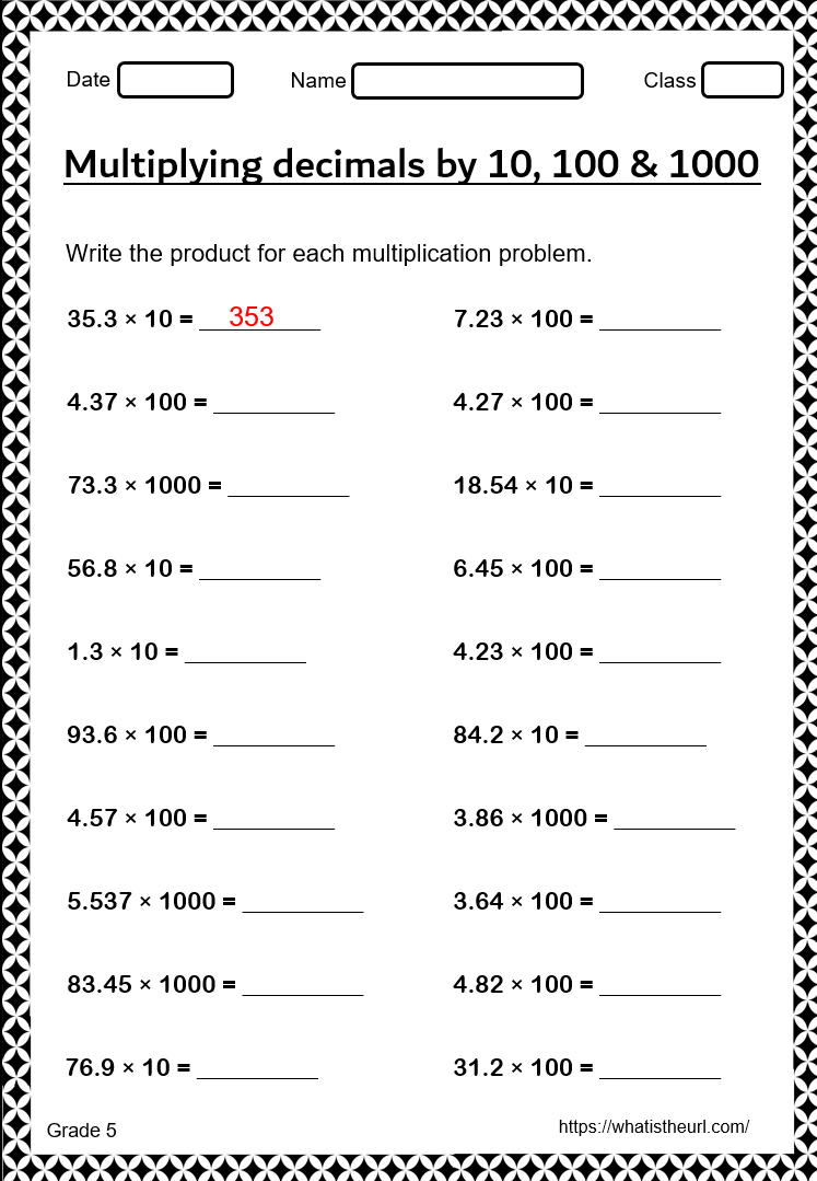 Multiplication Math Worksheets Grade 5