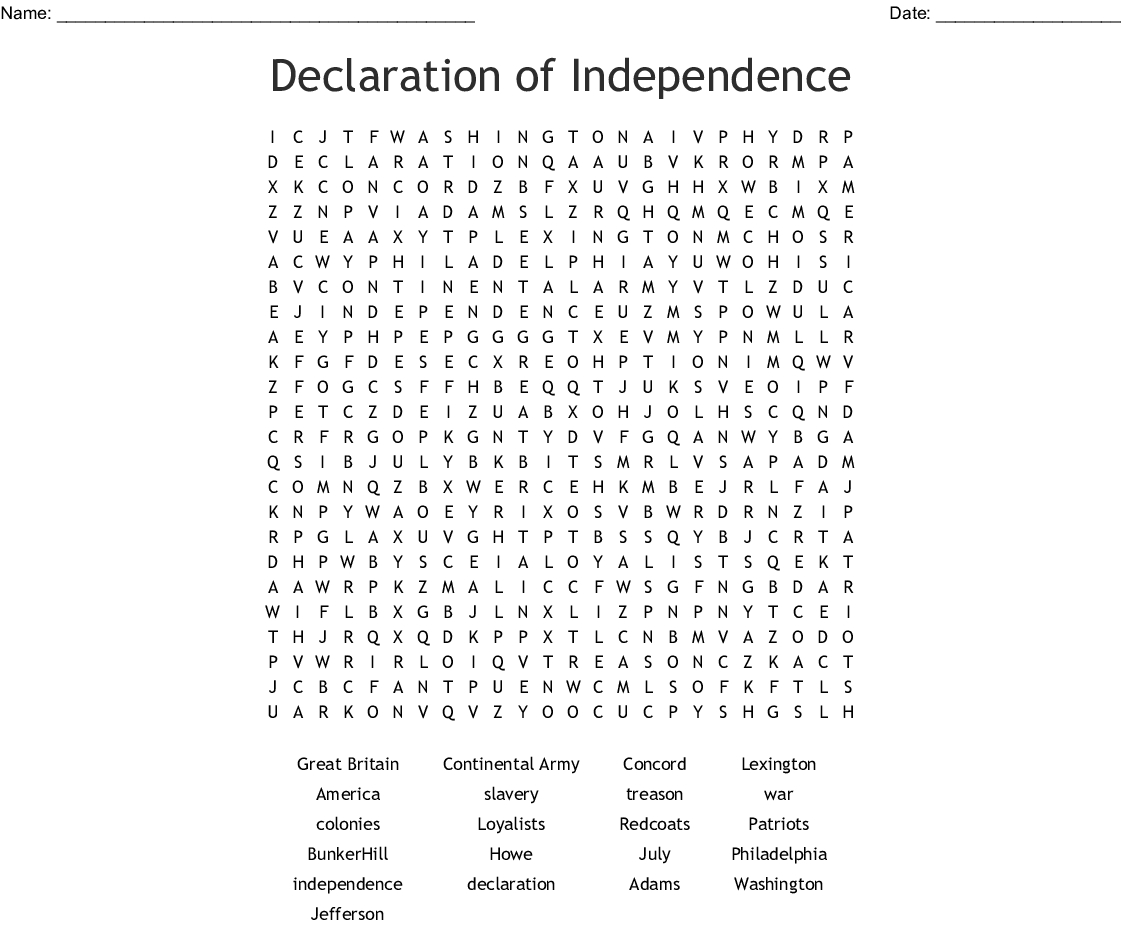 Declaration Of Independence Worksheet Answer Key