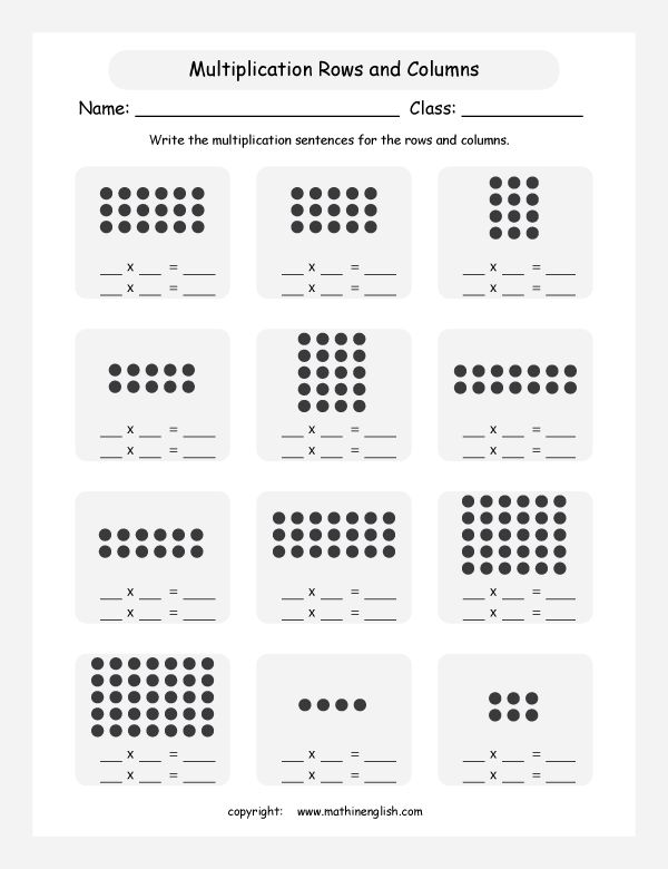 Basic multiplication worksheet with rows and columns of dots. Student