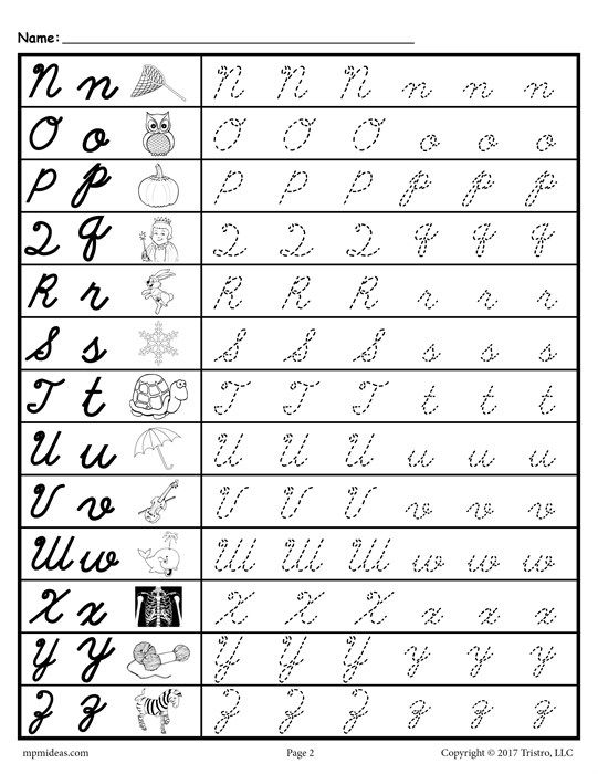 Letter Tracing Worksheets Cursive Writing Practice Sheets Az