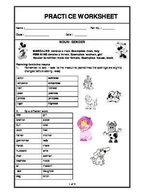 Gender Nouns Worksheet For Grade 1