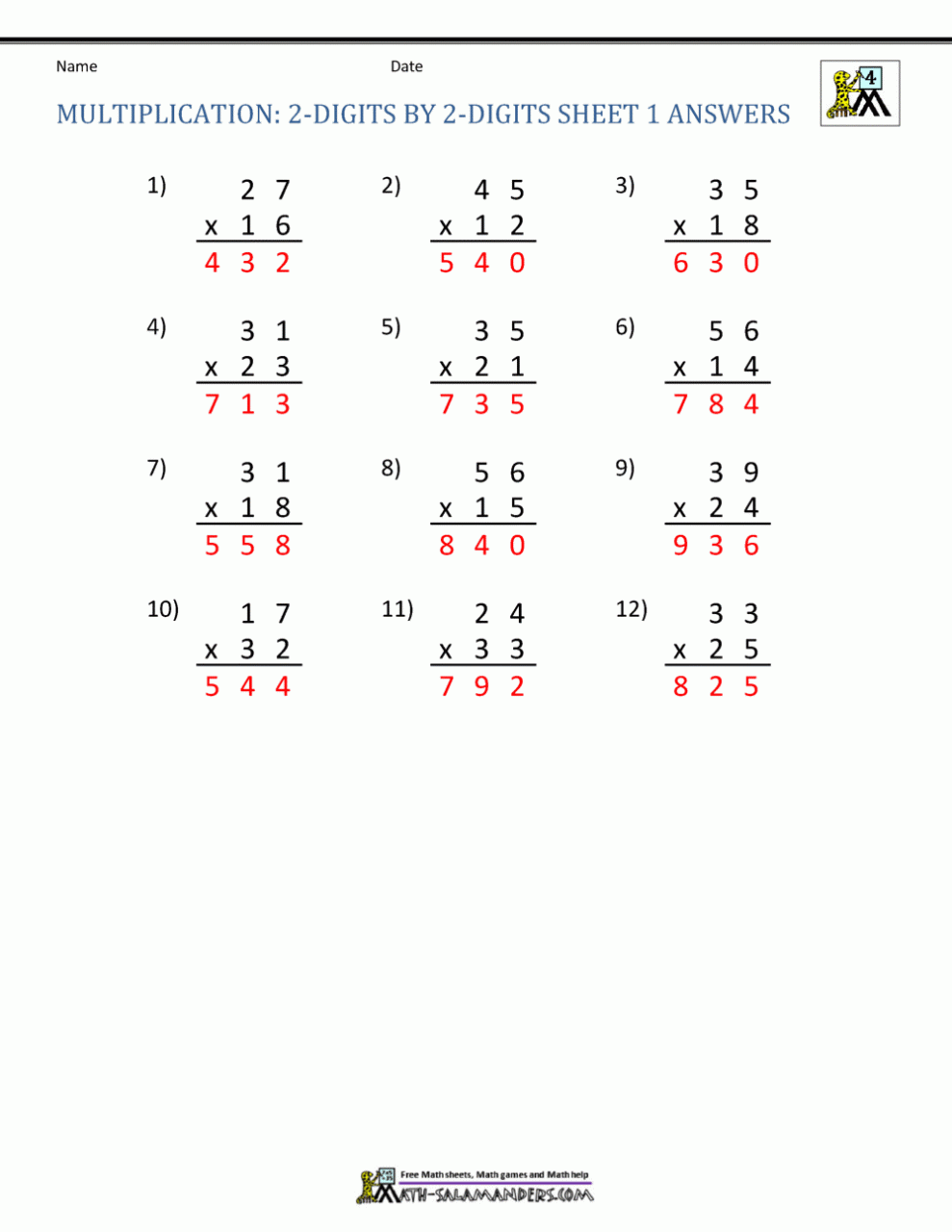 Multiplication Worksheet Pdf Grade 4