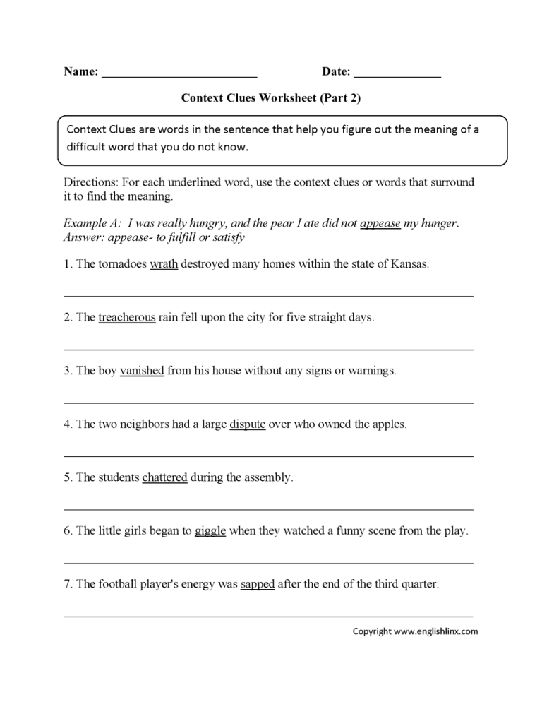 Context Clues Worksheets 5th Grade Pdf