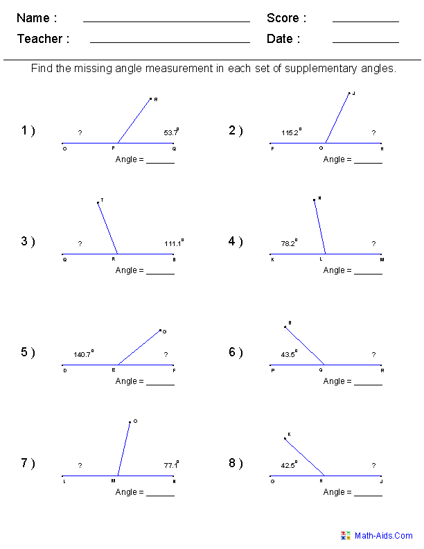 Geometry Worksheets Angles Worksheets for Practice and Study