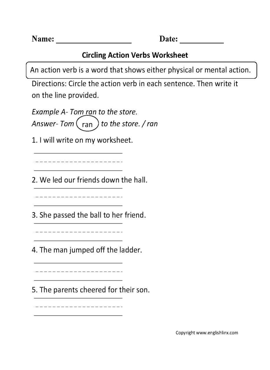 Action Verbs Worksheet 2nd Grade