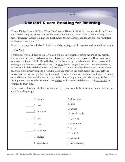 Printable Context Clues Worksheets 4th Grade Pdf