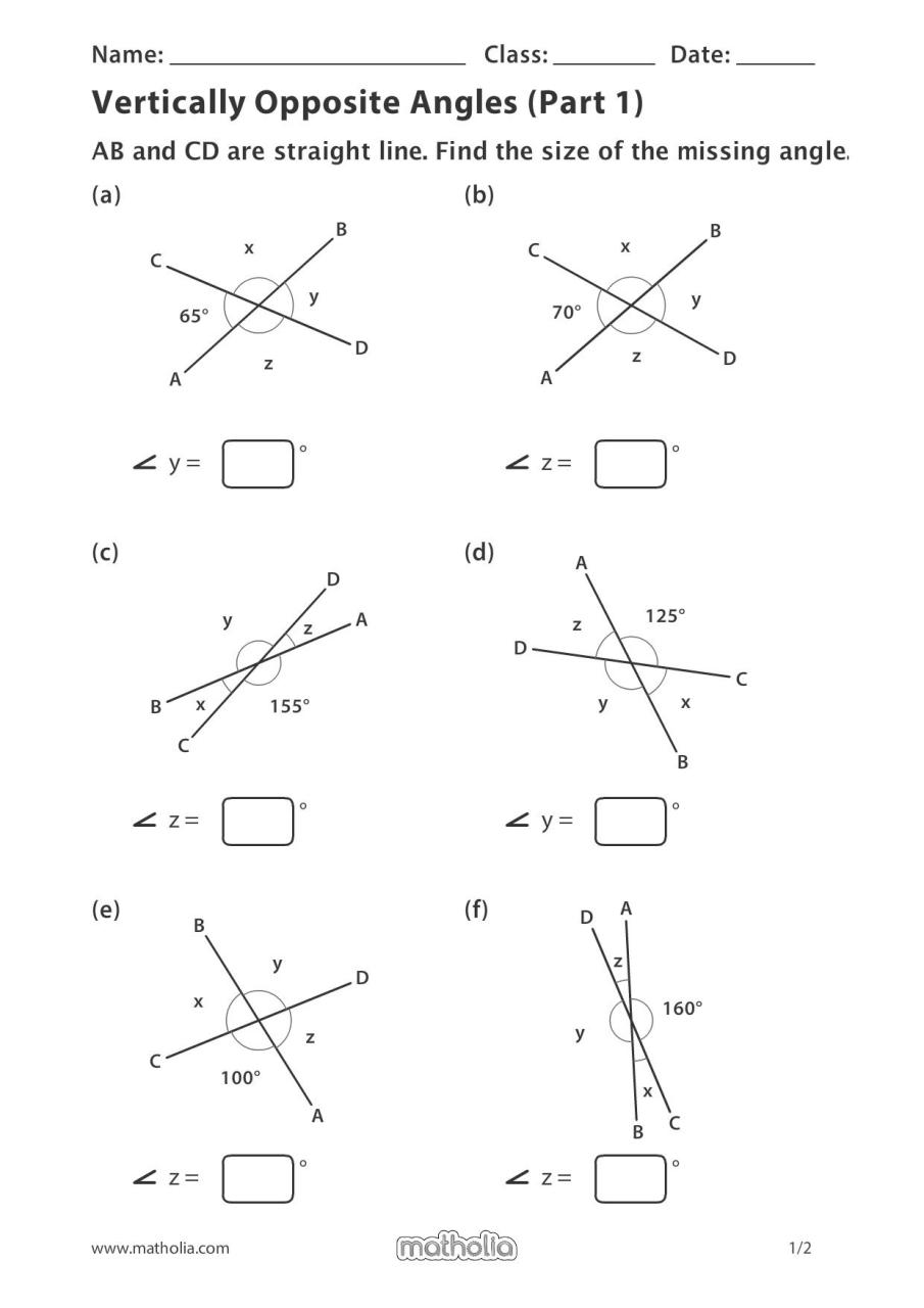 Vertically Opposite Angles (Part 1) in 2021 Geometry worksheets