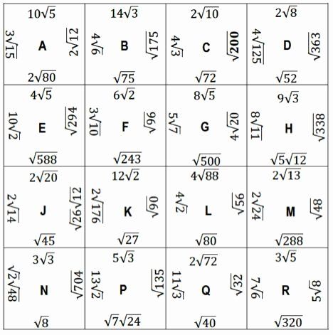 Puzzle Simplifying Radicals Worksheet With Answers
