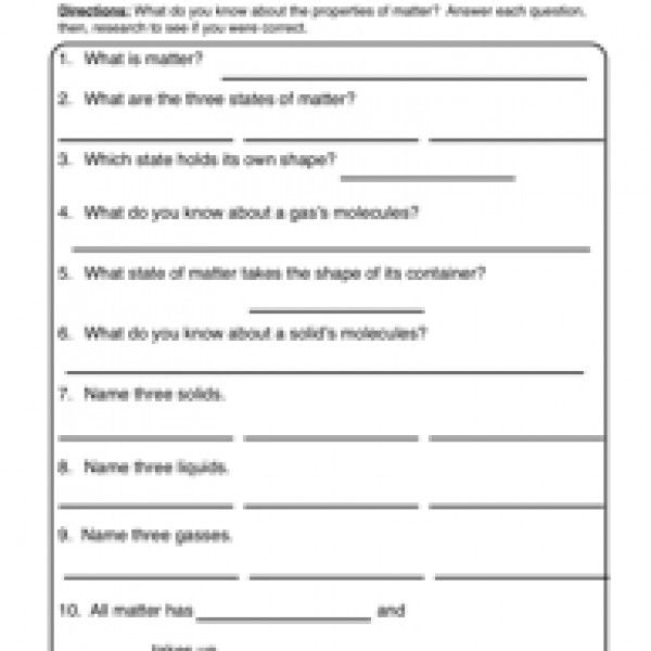 8th Grade States Of Matter Worksheet Answers