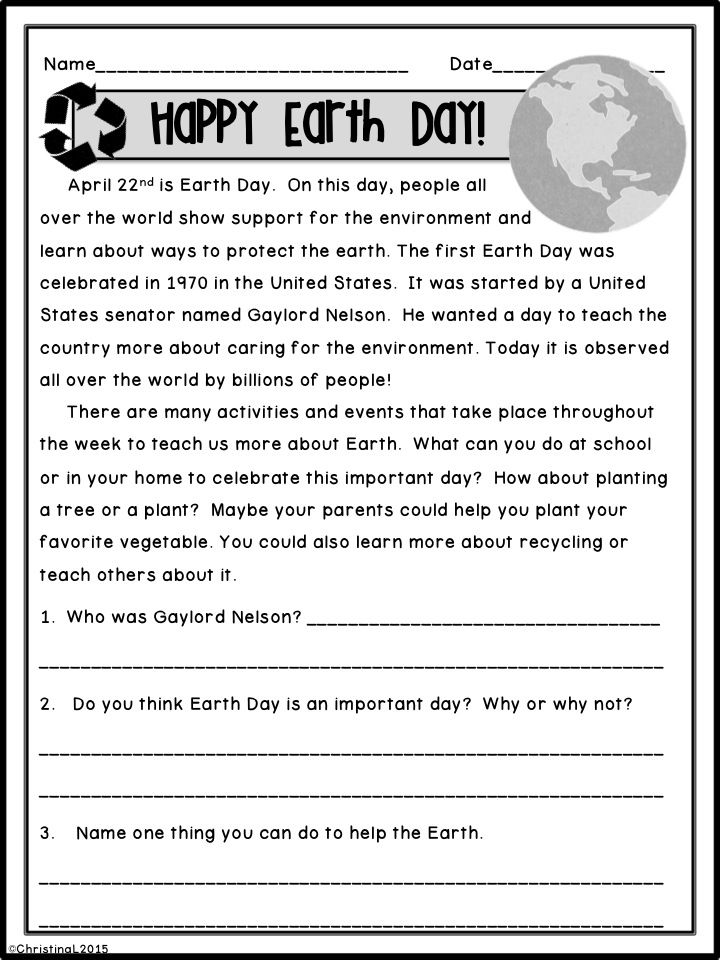 Earth Day Reading Comprehension Worksheets 4Th Grade
