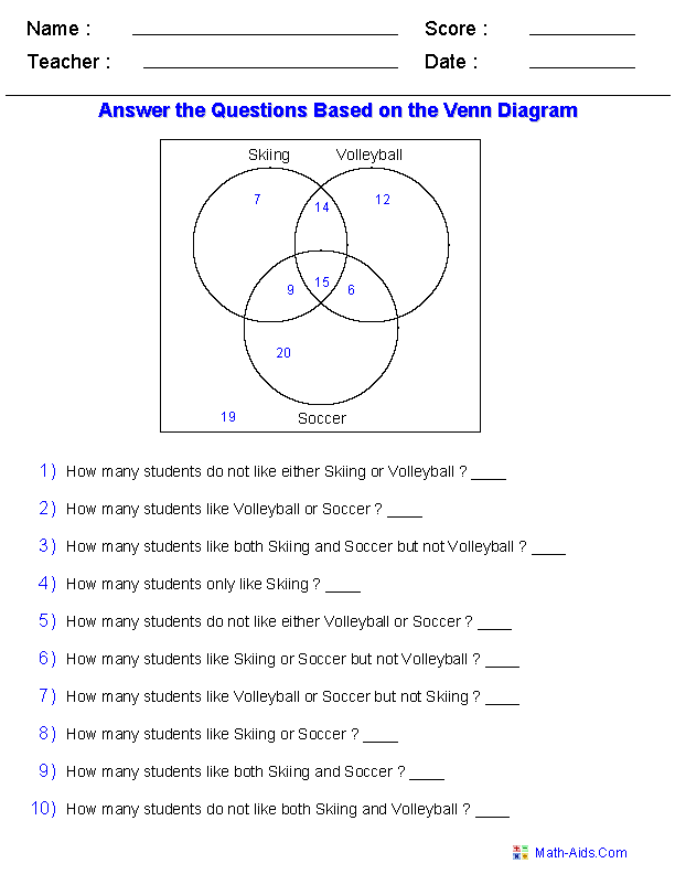 Venn Diagram Word Problems Worksheet With Answers