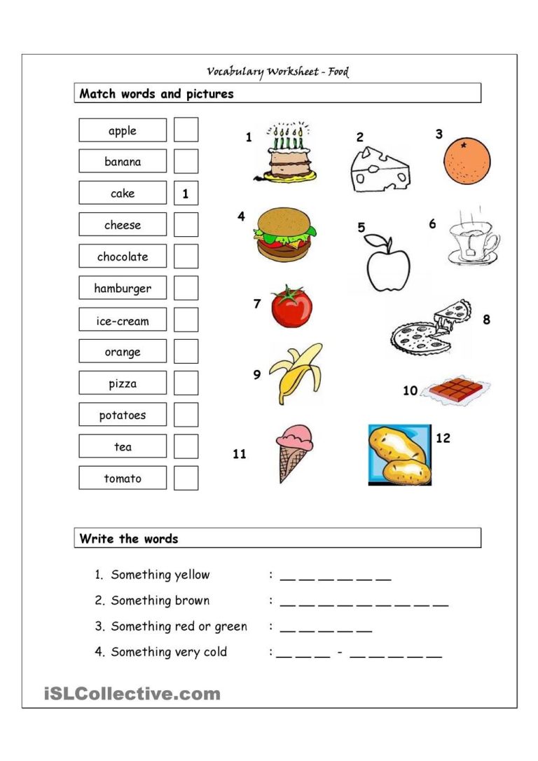 Food Worksheets For Esl Students