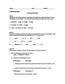 Types Of Reactions Worksheet Then Balancing Answers