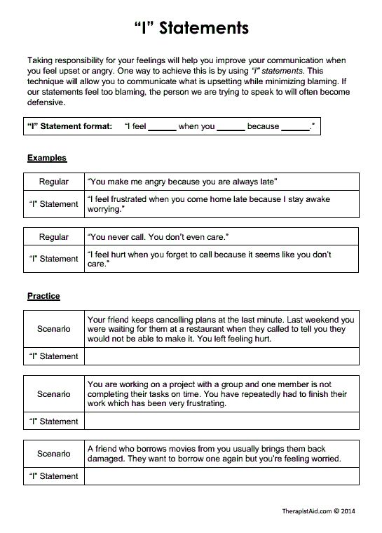 Communication Family Therapy Worksheets