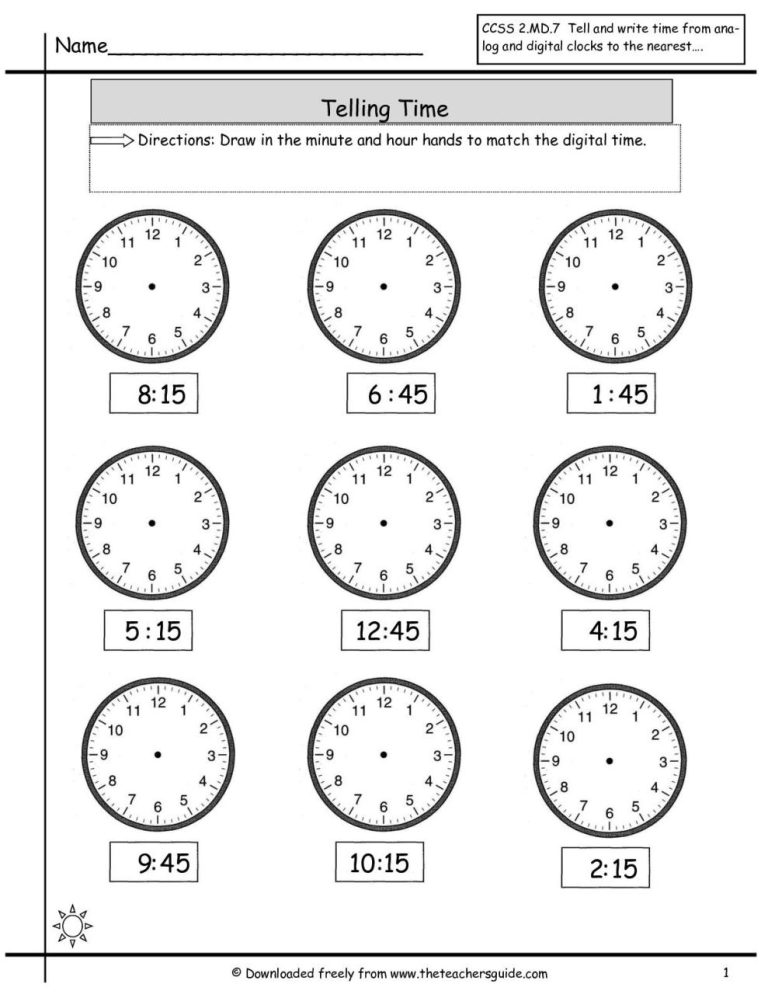 Time Worksheets To The Quarter Hour