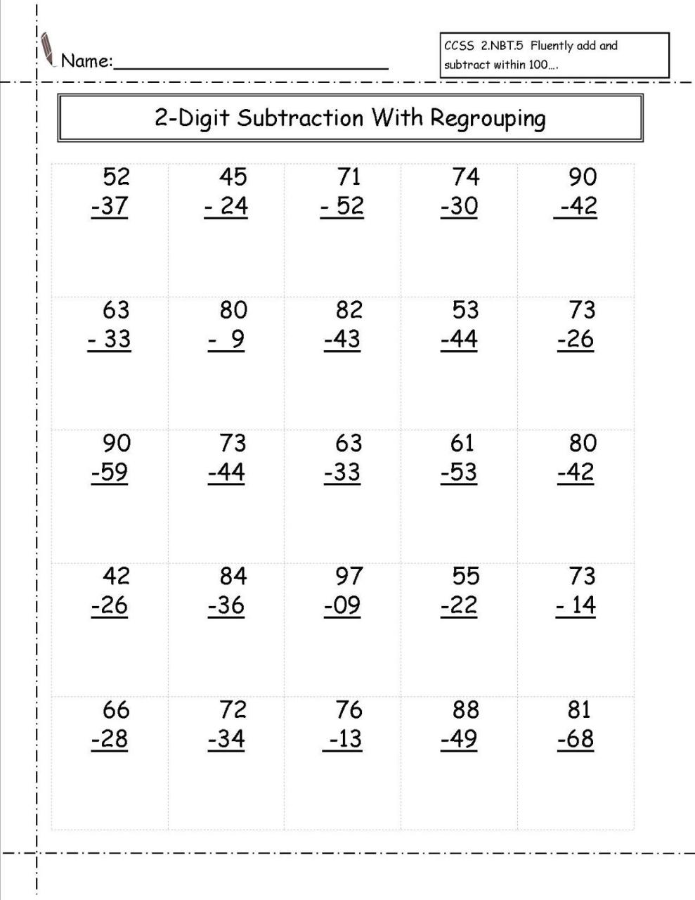 Subtraction With Regrouping Free Printable Worksheets