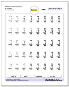 Rocket Math Division Worksheets Subtraction Worksheets with Three