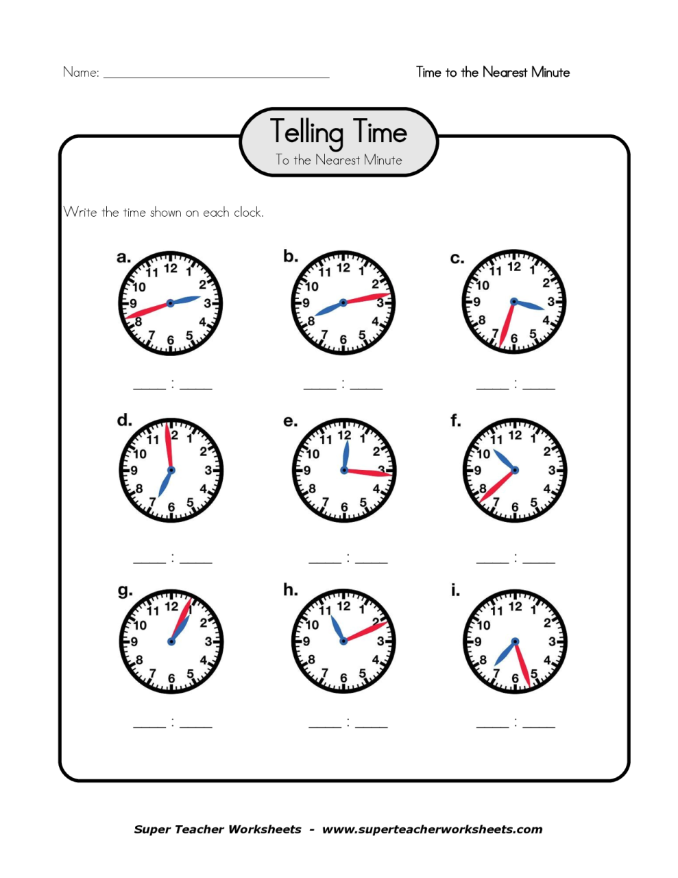 Printable Telling Time Worksheets Pdf