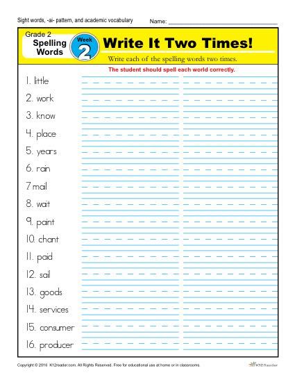 Free Spelling Worksheets For 2nd Grade