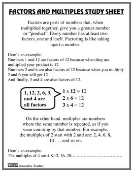 6th Grade Factor Multiple Factors And Multiples Worksheet With Answers