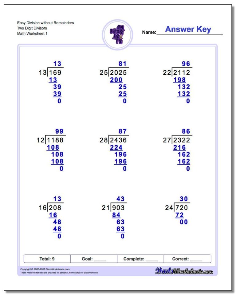 7th Grade Long Division Worksheets With Answers
