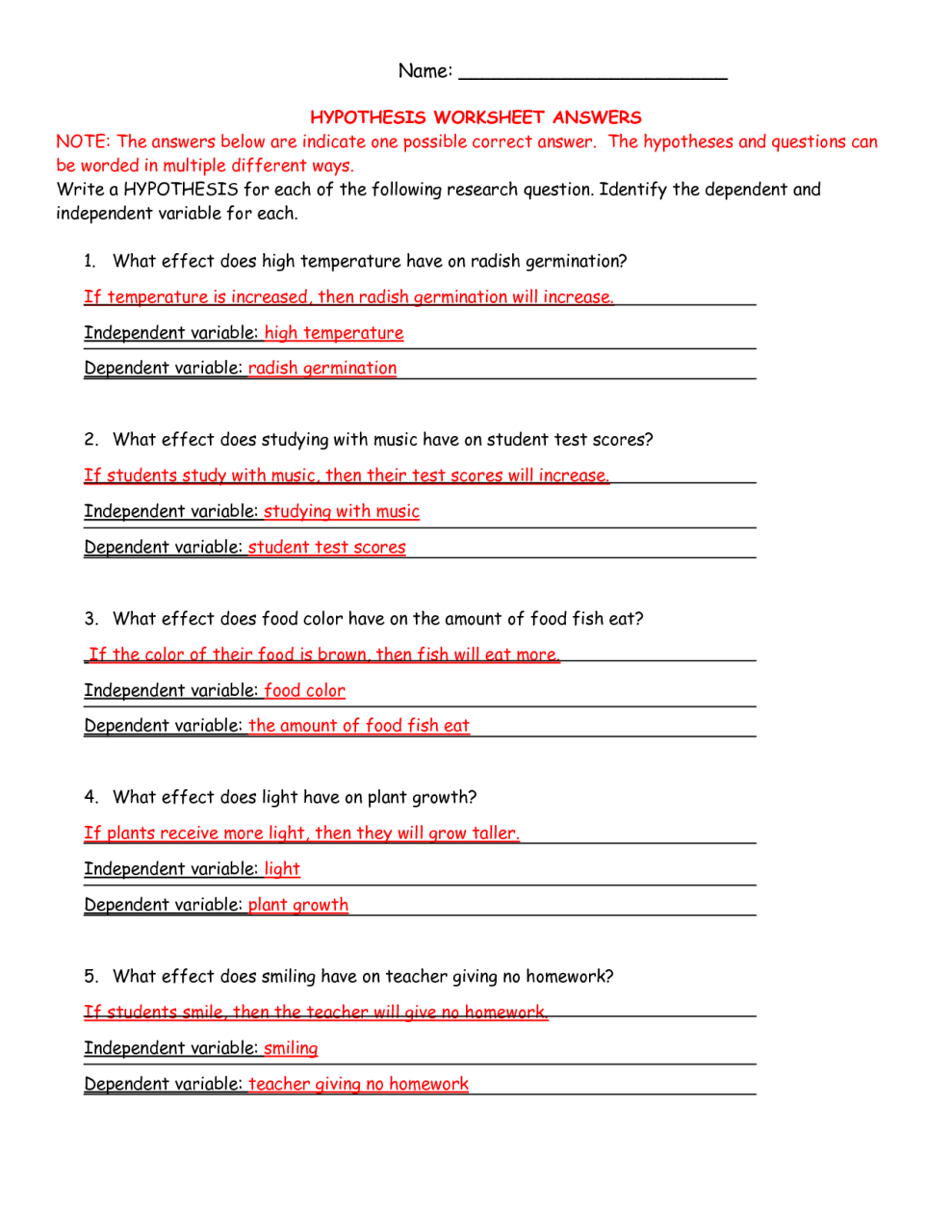 Scientific Method Worksheet Answers 6th Grade