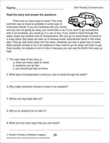 Comprehension Worksheets For Grade 5 English