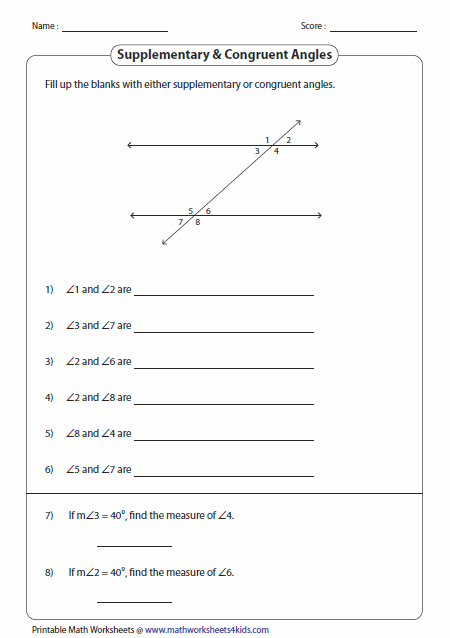 8th Grade Congruent Angles Worksheet