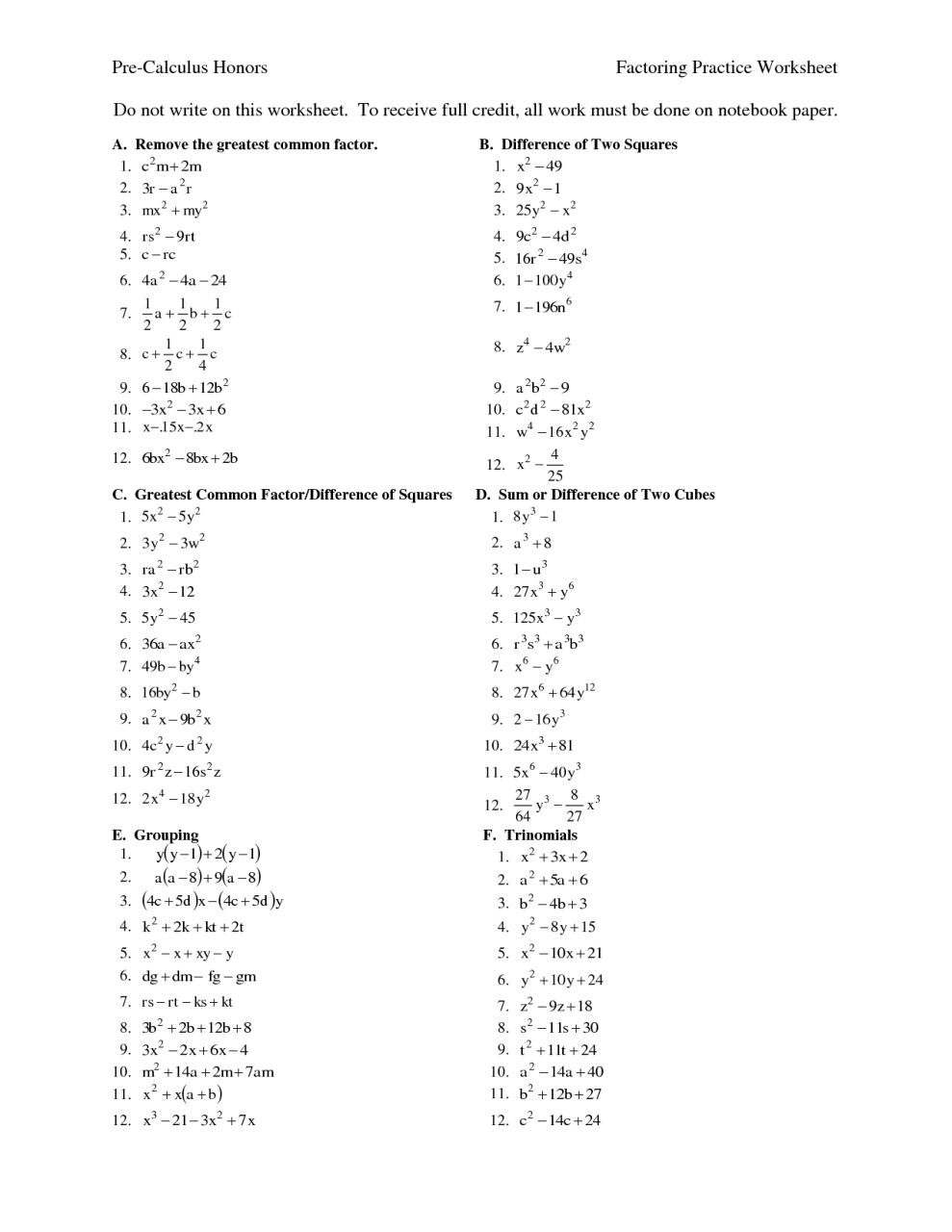 Factoring Differences Of Squares Worksheet Promotiontablecovers