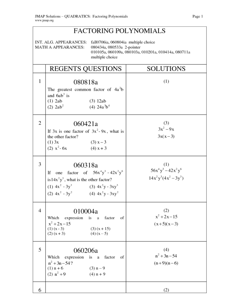 Factoring And Solving Quadratic Equations Worksheet Answer Key